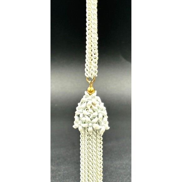 Vintage Monet‎ White Enamel over Metal Chain Necklace with Tassel Signed 24in - Picture 12 of 13